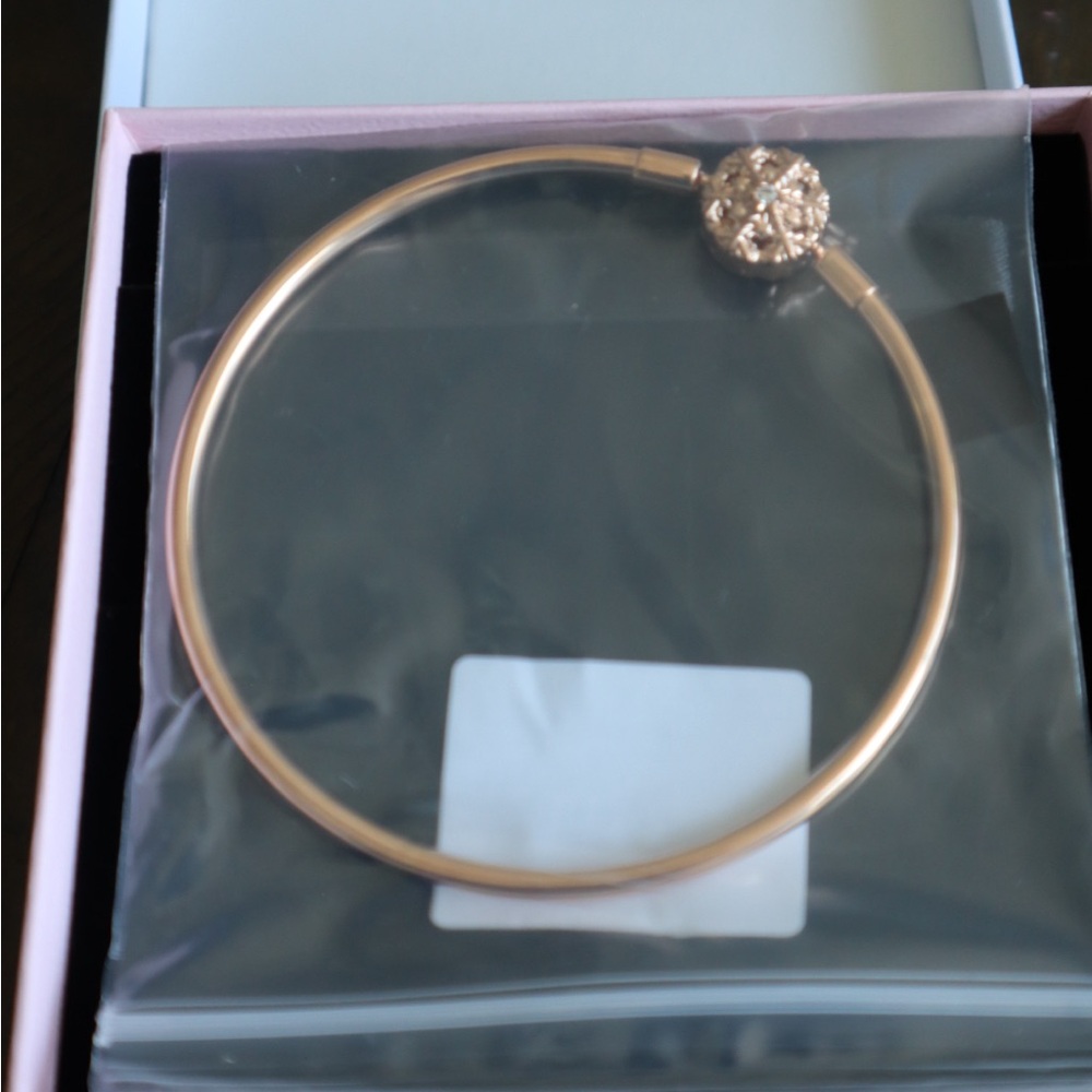 Pandora Rose Gold Bangle Bracelet with Intricate Crystal Accent